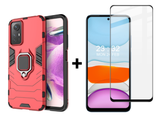 SKLO + PUZDRO 2v1 pre Xiaomi Redmi Note 12S - Tvrdené RING ARMOR červené