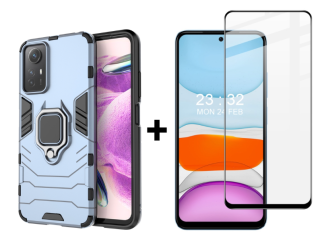 SKLO + PUZDRO 2v1 pre Xiaomi Redmi Note 12S - Tvrdené RING ARMOR modré