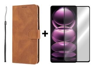 SKLO + PUZDRO 2v1 pre Xiaomi Redmi Note 12 Pro 5G - Knižkové SOLID hnedé
