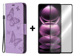 SKLO + PUZDRO 2v1 pre Xiaomi Redmi Note 12 Pro 5G - Knižkové BUTTERFLY fialové