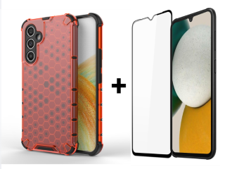 SKLO + PUZDRO 2v1 pre Samsung Galaxy A34 5G - Tvrdené HONEYCOMB červené