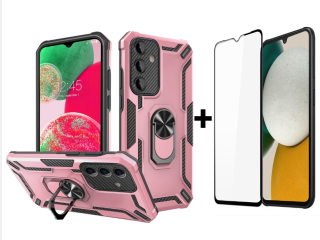SKLO + PUZDRO 2v1 pre Samsung Galaxy A34 5G - Tvrdené RING WARSHIP ružové