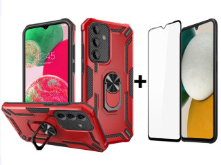 SKLO + PUZDRO 2v1 pre Samsung Galaxy A34 5G - Tvrdené RING WARSHIP červené