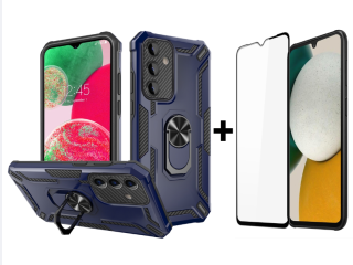 SKLO + PUZDRO 2v1 pre Samsung Galaxy A34 5G - Tvrdené RING WARSHIP modré