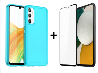 SKLO + PUZDRO 2v1 pre Samsung Galaxy A34 5G - Silikónové CANDY modré