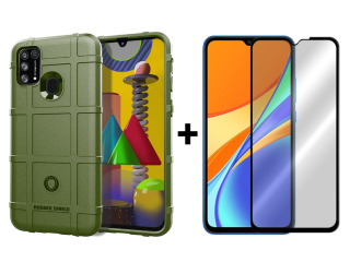 SKLO + PUZDRO 2v1 pre Xiaomi Redmi 9C - Tvrdené COVERAGE zelené