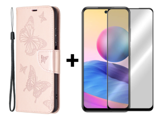 SKLO + PUZDRO 2v1 pre Xiaomi Redmi Note 10 / 10s - Knižkové BUTTERFLY ružové