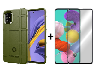 SKLO + PUZDRO 2v1 pre Samsung Galaxy A51 - Tvrdený kryt COVERAGE zelený