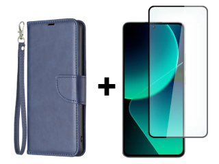 SKLO + PUZDRO 2v1 pre Xiaomi 13T / 13T Pro - Knižkové puzdro SOLID modré