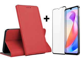 SKLO + PUZDRO 2v1 pre Honor X6a - Knižkové puzdro MAGNET červené
