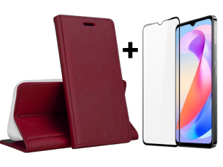 SKLO + PUZDRO 2v1 pre Honor X6a - Knižkové puzdro MAGNETIC bordové