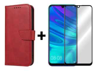 SKLO + PUZDRO 2v1 pre Huawei P Smart 2019 / Honor 10 Lite - Peňaženkové puzdro BUCKLE červené