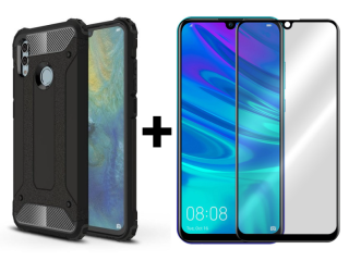 SKLO + KRYT 2v1 pre Huawei P Smart 2019 / Honor 10 Lite - Tvrdený Zadný kryt HYBRID čierny