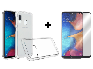 SKLO + KRYT 2v1 pre Samsung Galaxy A20e - Silikónový Zadný 2.00 mm priesvitný