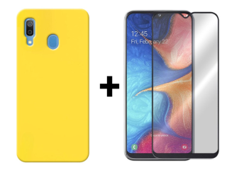 SKLO + KRYT 2v1 pre Samsung Galaxy A20e - Silikónový Zadný kryt MATT žltý