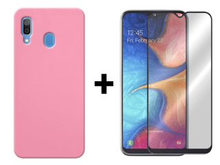 SKLO + KRYT 2v1 pre Samsung Galaxy A20e - Silikónový Zadný kryt MATT ružový