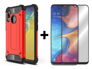SKLO + KRYT 2v1 pre Samsung Galaxy A20e - Tvrdený Zadný kryt HYBRID červený