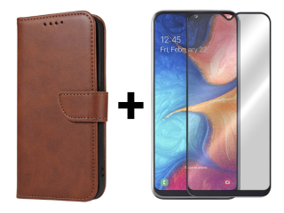 SKLO + PUZDRO 2v1 pre Samsung Galaxy A20e - Knižkové puzdro BUCKLE hnedé