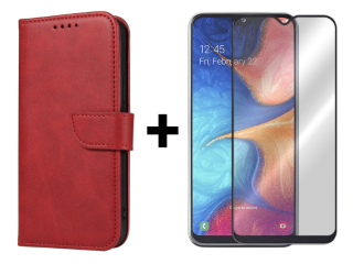 SKLO + PUZDRO 2v1 pre Samsung Galaxy A20e - Knižkové puzdro BUCKLE červené