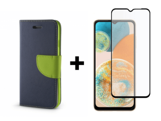 SKLO + PUZDRO 2v1 pre Samsung Galaxy A23 / A23 5G - Knižkové Fancy modro zelené