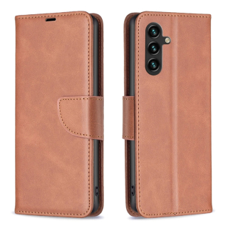LAMBSKIN Knižkové puzdro pre Samsung Galaxy A14 / A14 5G - hnedé