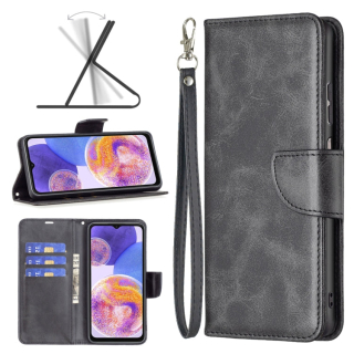 LAMBSKIN Knižkové puzdro pre Samsung Galaxy A23 / A23 5G - čierne