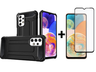 SKLO + KRYT 2v1 pre Samsung Galaxy A23 / A23 5G - Tvrdený Zadný kryt HYBRID čierny