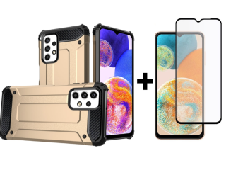 SKLO + KRYT 2v1 pre Samsung Galaxy A23 / A23 5G - Tvrdený Zadný kryt HYBRID zlatý