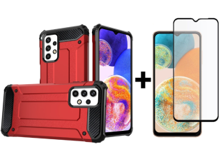 SKLO + KRYT 2v1 pre Samsung Galaxy A23 / A23 5G - Tvrdený Zadný kryt HYBRID červený