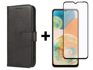 SKLO + PUZDRO 2v1 pre Samsung Galaxy A23 / A23 5G - Peňaženkové puzdro BUCKLE čierne