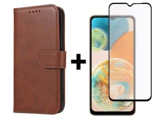 SKLO + PUZDRO 2v1 pre Samsung Galaxy A23 / A23 5G - Peňaženkové puzdro BUCKLE hnedé