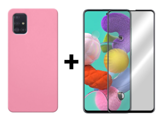 SKLO + KRYT 2v1 pre Samsung Galaxy A51 - Silikónový Zadný kryt MATT ružový