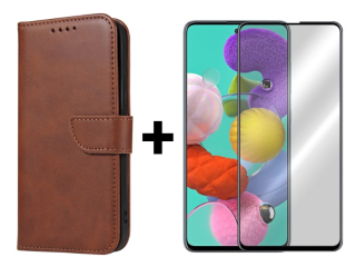 SKLO + PUZDRO 2v1 pre Samsung Galaxy A51 - Peňaženkové puzdro BUCKLE hnedé