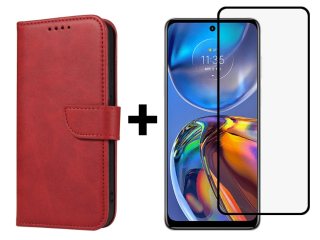 SKLO + PUZDRO 2v1 pre Motorola Moto E32 / E32s - Peňaženkové puzdro BUCKLE červené