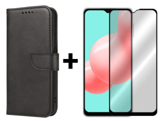 SKLO + PUZDRO 2v1 pre Samsung Galaxy A32 5G - Peňaženkové puzdro BUCKLE čierne