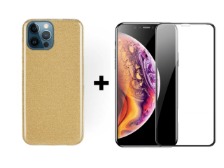 9D SKLO + KRYT 2v1 pre Apple iPhone 12 / 12 Pro glitter zlaté