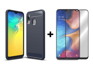 9D SKLO + PÚZDRO 2v1 pre Samsung Galaxy A20e - Carbon modré