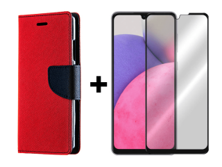 9D SKLO + PUZDRO 2v1 pre Samsung Galaxy A33 5G - Knižkové Fancy červené