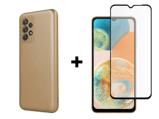 SKLO + PUZDRO 2v1 pre Samsung Galaxy A23 / A23 5G - Silikónové metallic zlaté