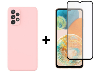 SKLO + PUZDRO 2v1 pre Samsung Galaxy A23 / A23 5G - Silikónové ružové