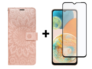 SKLO + PUZDRO 2v1 pre Samsung Galaxy A23 / A23 5G - Knižkové Mandala ružové