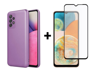 SKLO + PUZDRO 2v1 pre Samsung Galaxy A23 / A23 5G - Silikónové metallic fialové