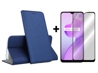 9D SKLO + PUZDRO 2v1 pre Realme C31 - Knižkové Smart MAGNET modré