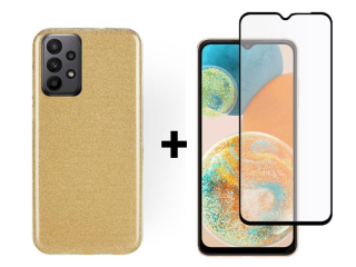 SKLO + PUZDRO 2v1 pre Samsung Galaxy A23 / A23 5G - Glitter zlaté