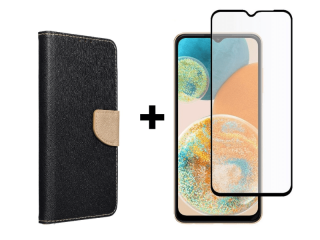 SKLO + PUZDRO 2v1 pre Samsung Galaxy A23 / A23 5G - Knižkové Fancy čierno zlaté