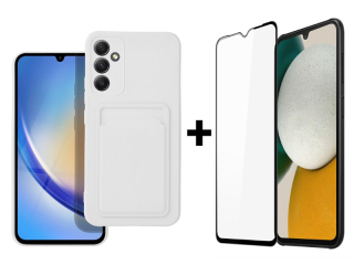 9D SKLO + PUZDRO 2v1 pre Samsung Galaxy A34 5G - Silikónové CARD biele