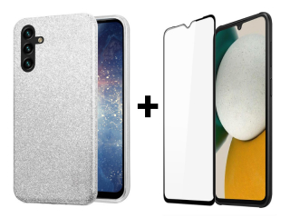 9D SKLO + PUZDRO 2v1 pre Samsung Galaxy A34 5G - Glitter strieborné