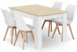 Obdĺžniková stolová súprava 120x80cm dub Sonoma + 4 biele stoličky MARK