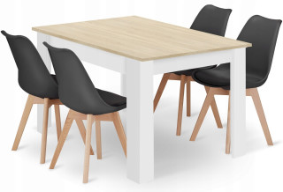 Obdĺžniková stolová súprava 120x80cm dub Sonoma + 4 čierne stoličky MARK