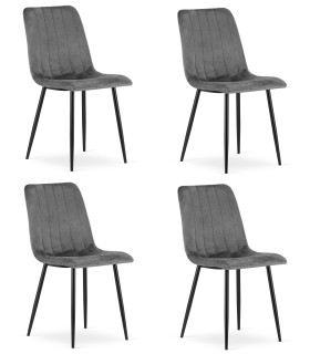 Stolička LAVA - tmavosivý zamat / čierne nohy x 4